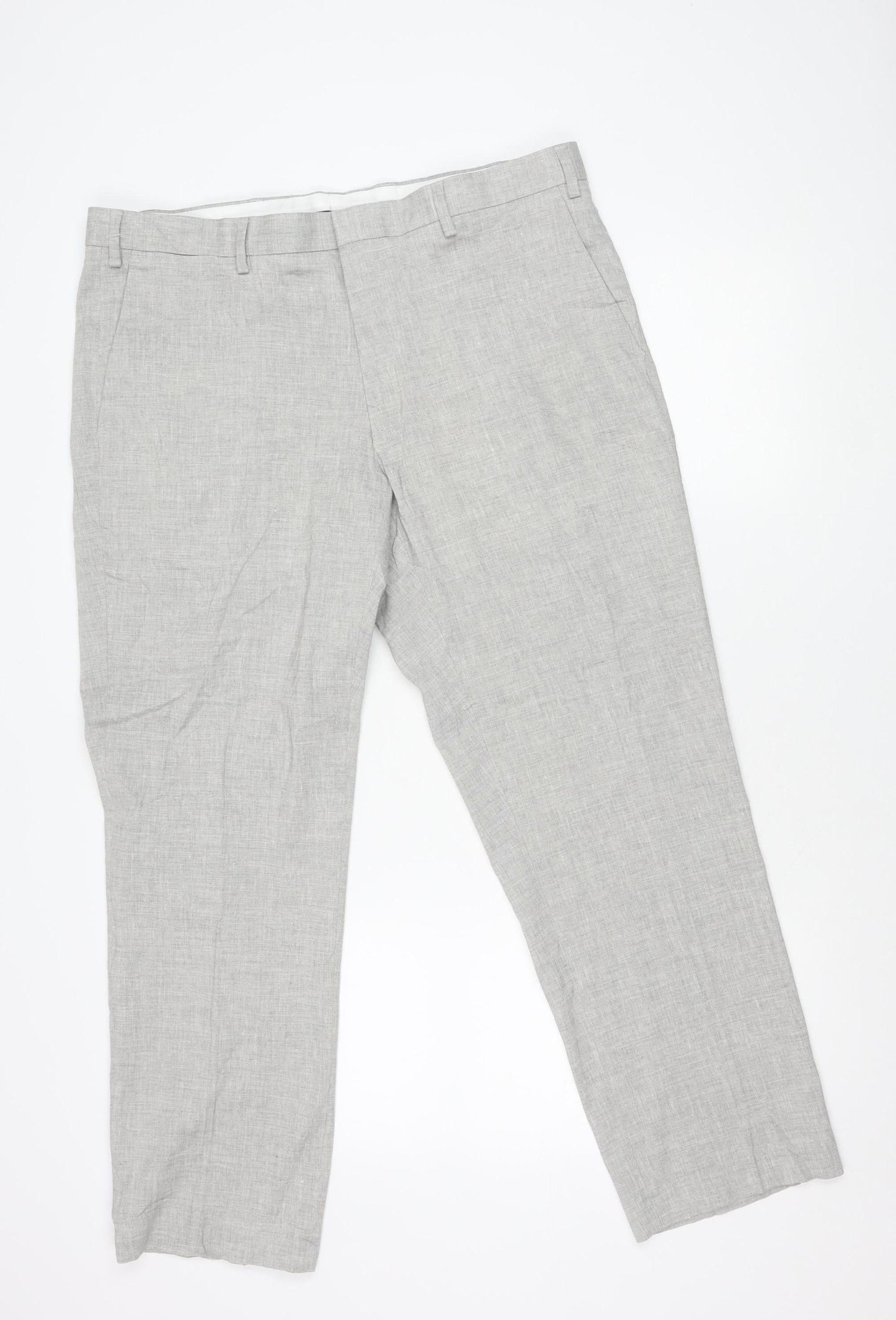 Marks and Spencer Men’s Grey Linen Blend Chino Trousers 38W 29L Regular Fit