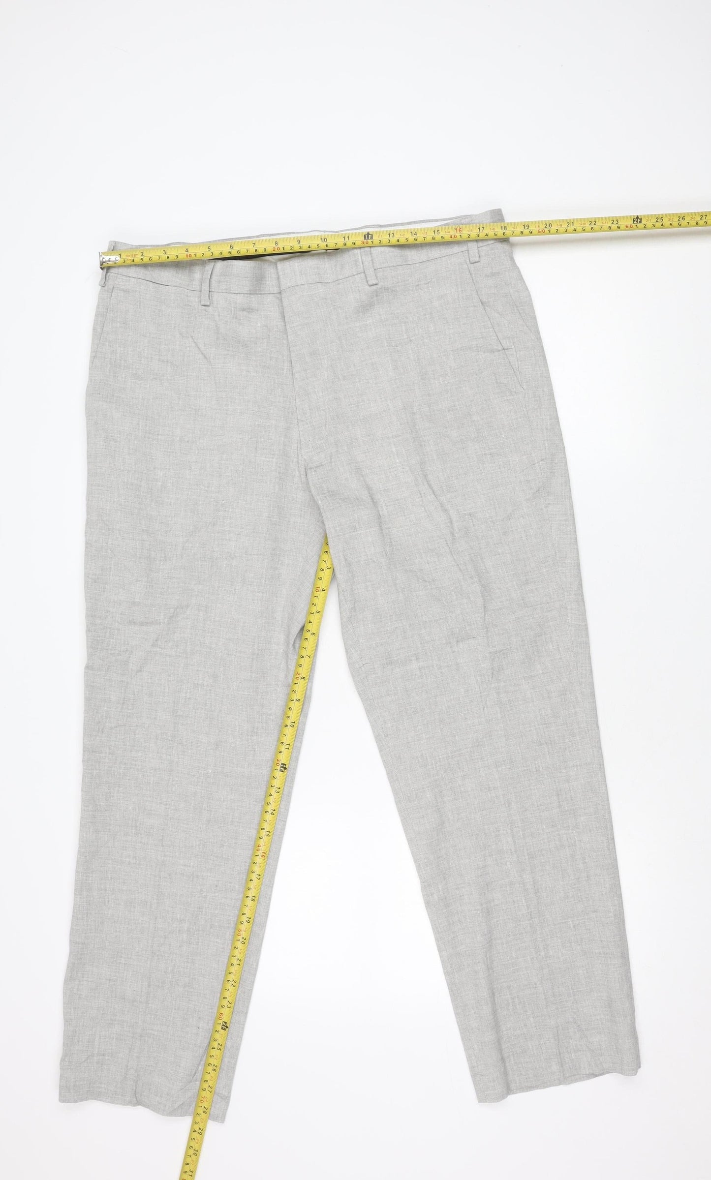 Marks and Spencer Men’s Grey Linen Blend Chino Trousers 38W 29L Regular Fit
