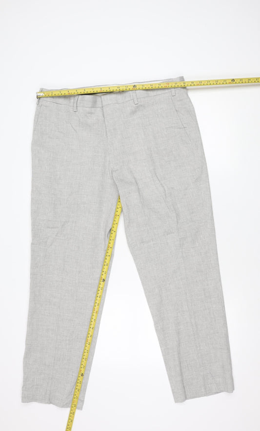 Marks and Spencer Men’s Grey Linen Blend Chino Trousers 38W 29L Regular Fit