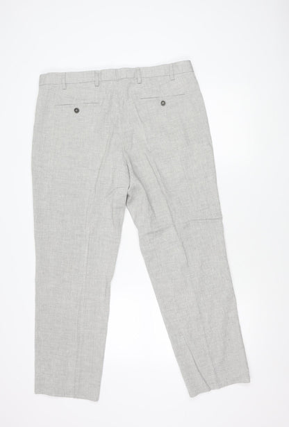 Marks and Spencer Men’s Grey Linen Blend Chino Trousers 38W 29L Regular Fit