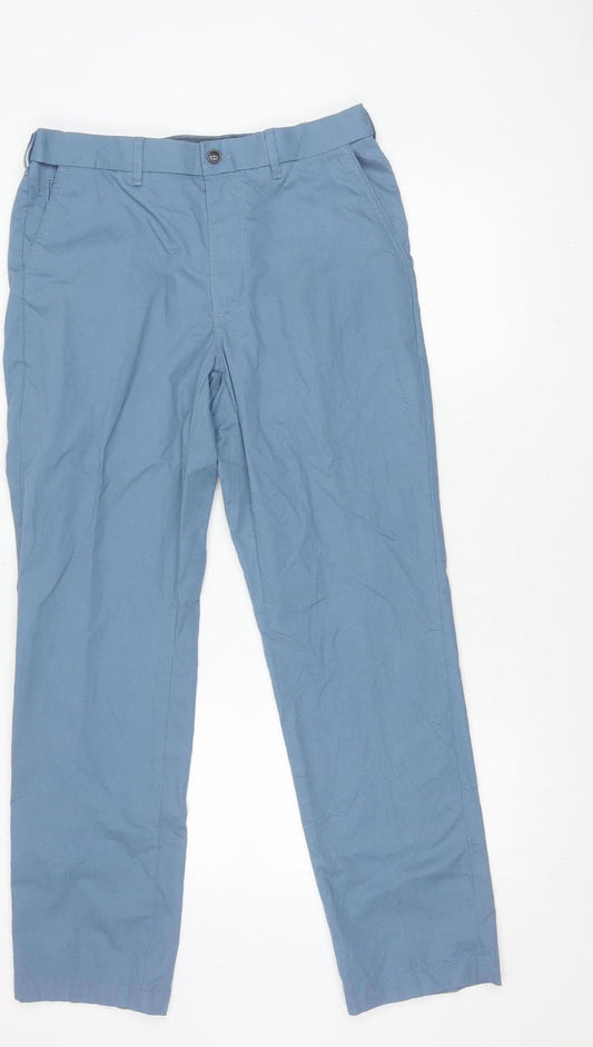 Marks and Spencer Men's Blue Chino Trousers 32W 31L Regular Fit