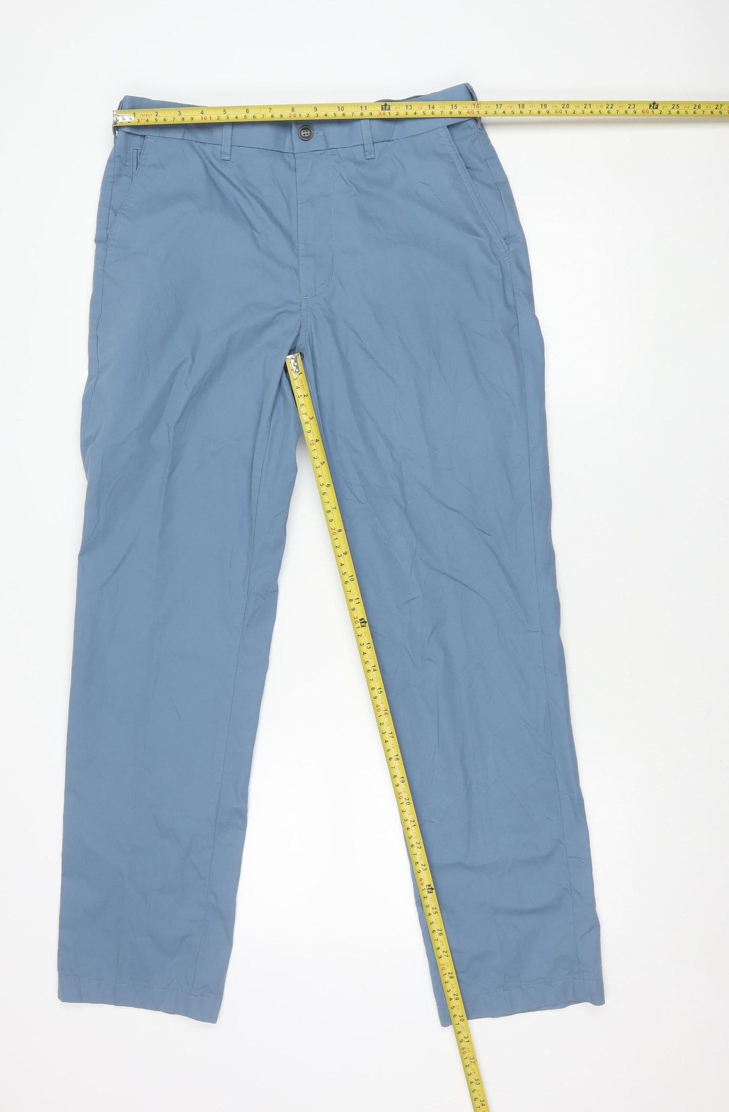 Marks and Spencer Men's Blue Chino Trousers 32W 31L Regular Fit