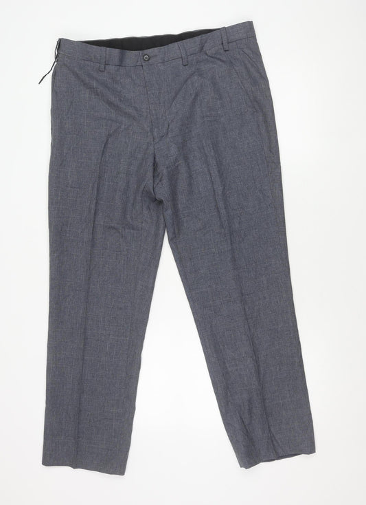 Marks and Spencer Men's Grey Chambray Trousers 36W 29L Regular Fit