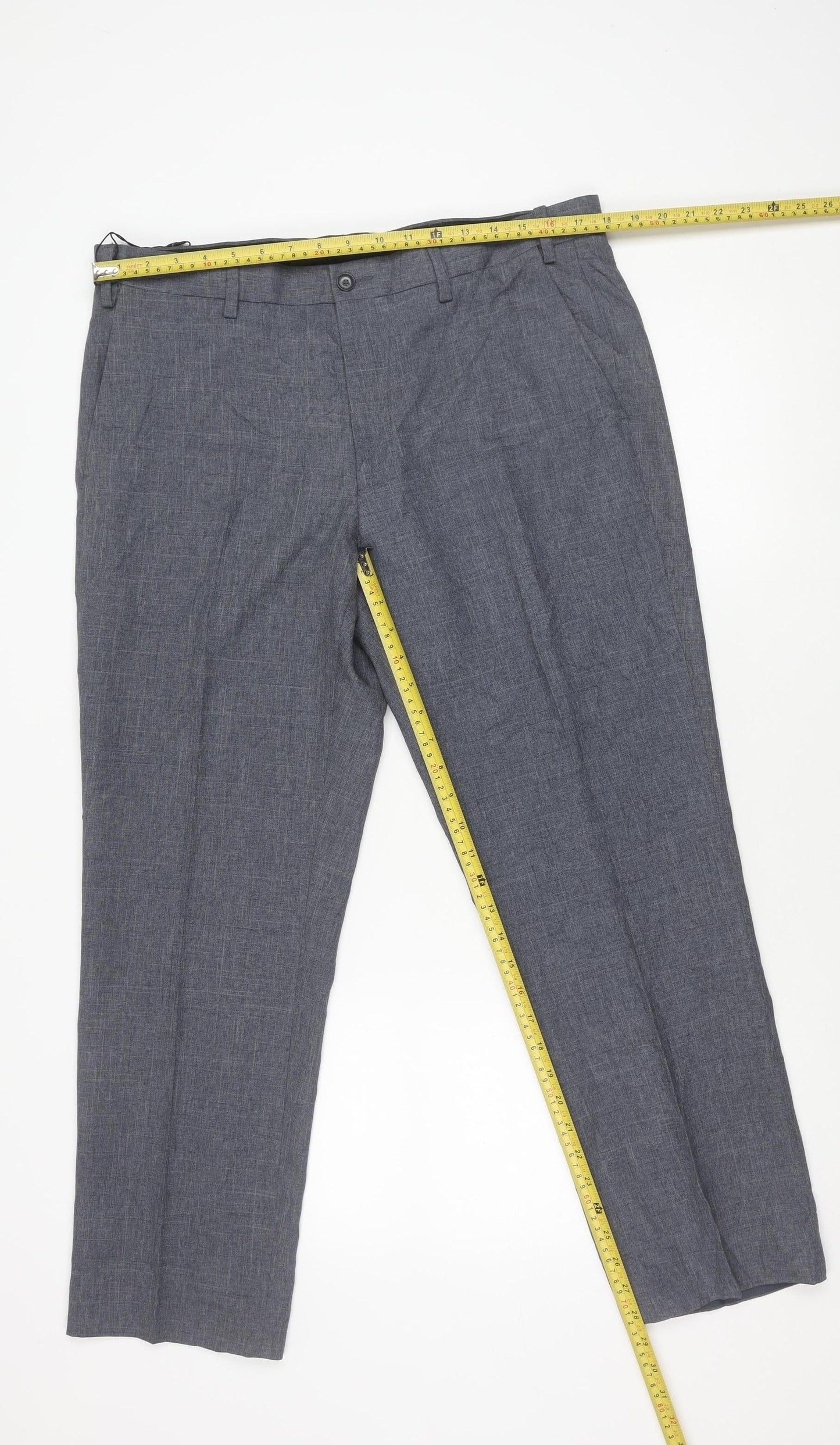 Marks and Spencer Men's Grey Chambray Trousers 36W 29L Regular Fit