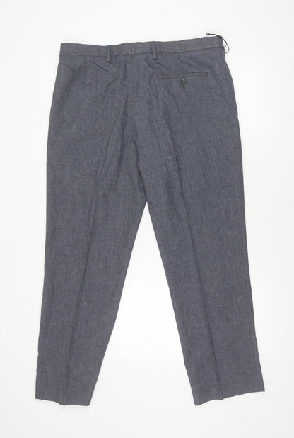 Marks and Spencer Men's Grey Chambray Trousers 36W 29L Regular Fit