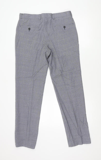 Marks and Spencer Men's Blue Check Wool Dress Pants 32x31 Slim