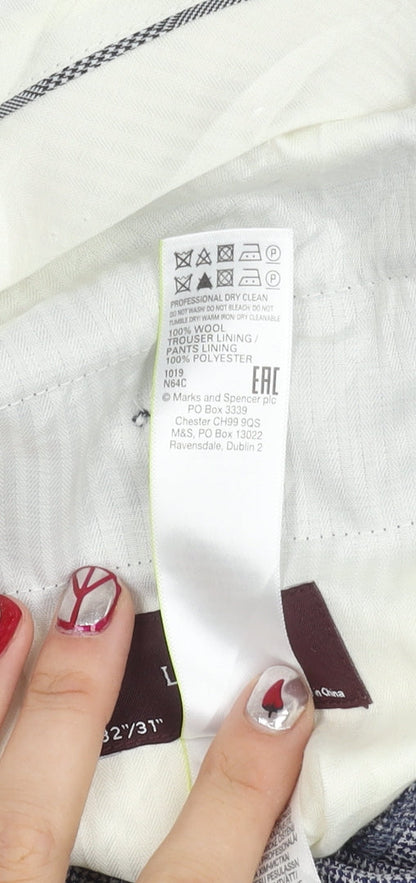 Marks and Spencer Men's Blue Check Wool Dress Pants 32x31 Slim