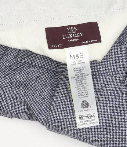 Marks and Spencer Men's Blue Check Wool Dress Pants 32x31 Slim