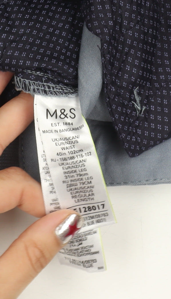 Marks and Spencer Men's Blue Regular Fit Chino Trousers 40W 31L