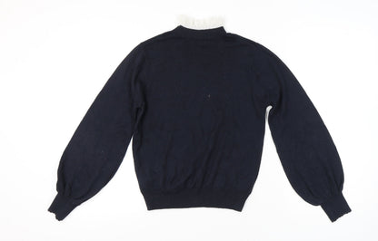 Earth Music & Ecology Women's Black M Pullover Jumper High Neck Ruffle