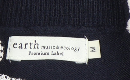 Earth Music & Ecology Women's Black M Pullover Jumper High Neck Ruffle