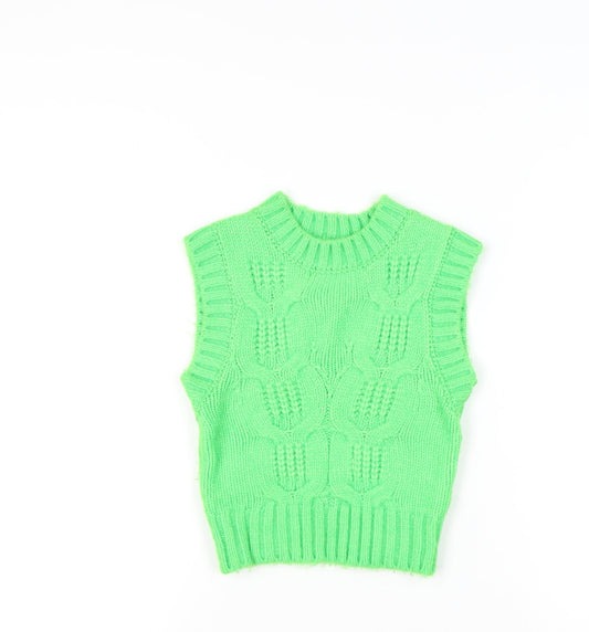 Collusion Women's Green Cable Knit Sleeveless Vest Jumper UK 4