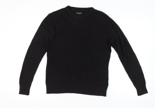 Brave Soul Men's Black Waffle-Knit Crew Neck Jumper M Regular Fit