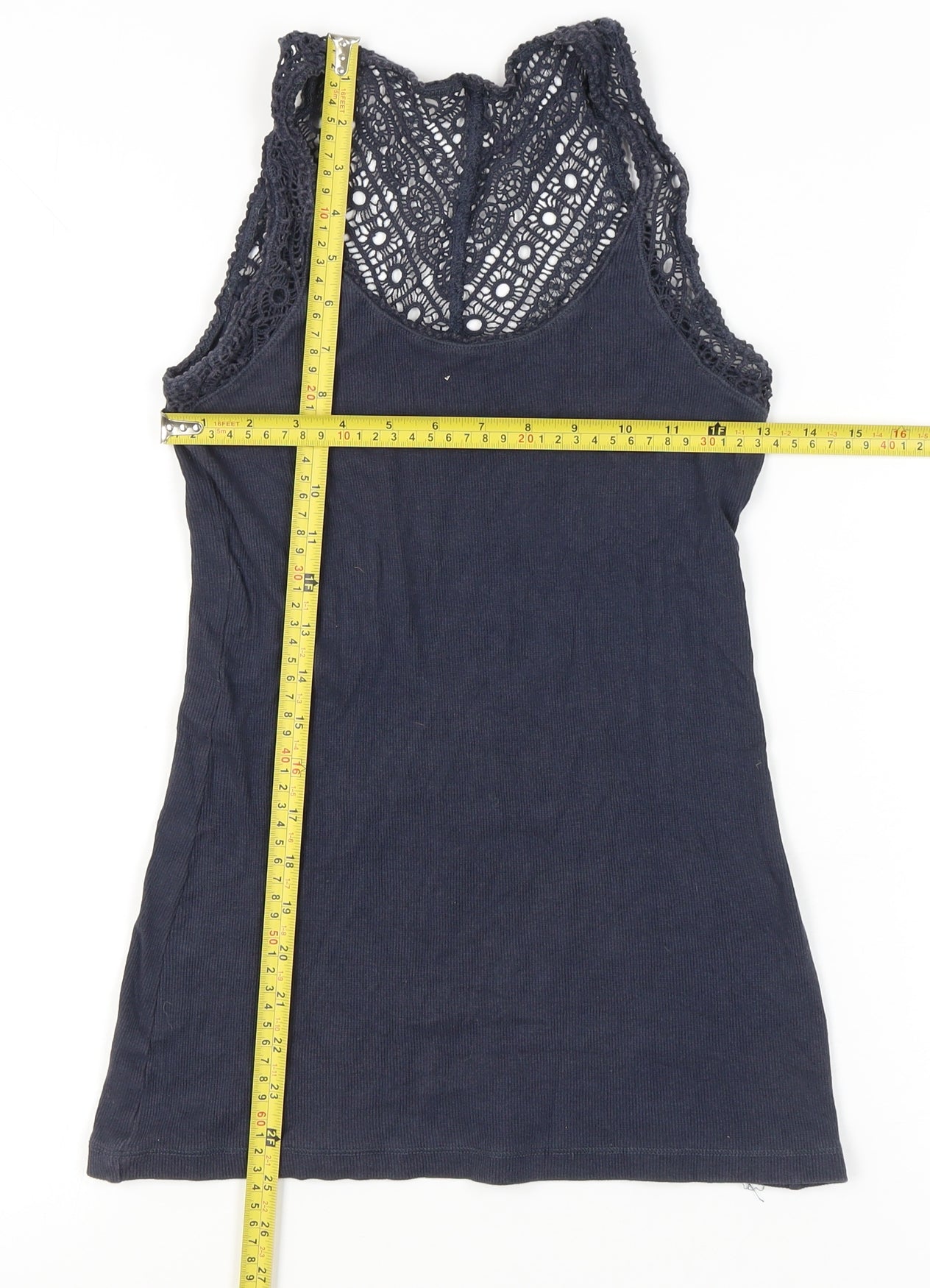 FatFace Womens Blue Lace Tank Top Size 10 Scoop Neck Summer