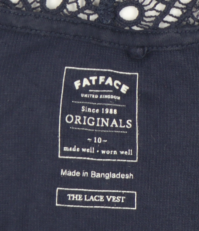 FatFace Womens Blue Lace Tank Top Size 10 Scoop Neck Summer