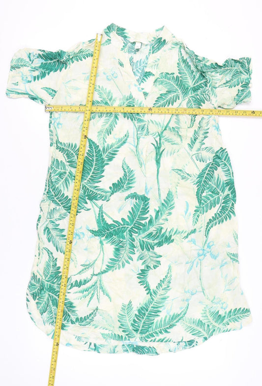 H&M Women’s Green Tropical Print Viscose Short Sleeve Shift Dress S
