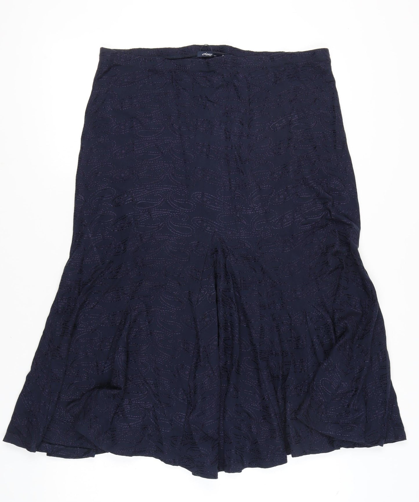 Dash Women’s Blue Midi Flare Skirt Size 14 Cotton Embroidered