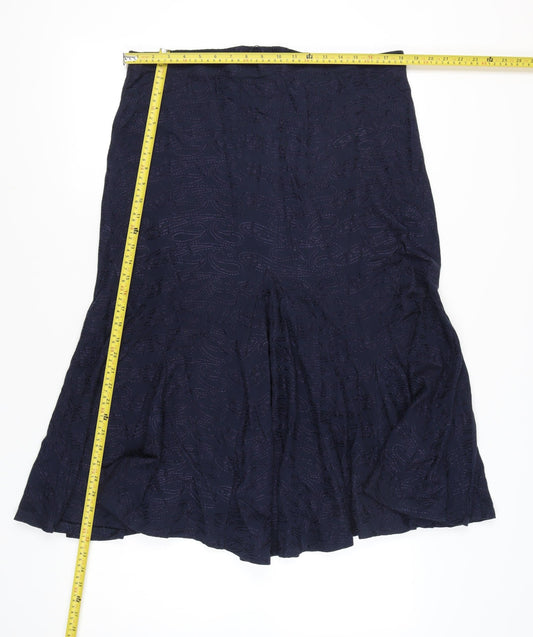 Dash Women’s Blue Midi Flare Skirt Size 14 Cotton Embroidered