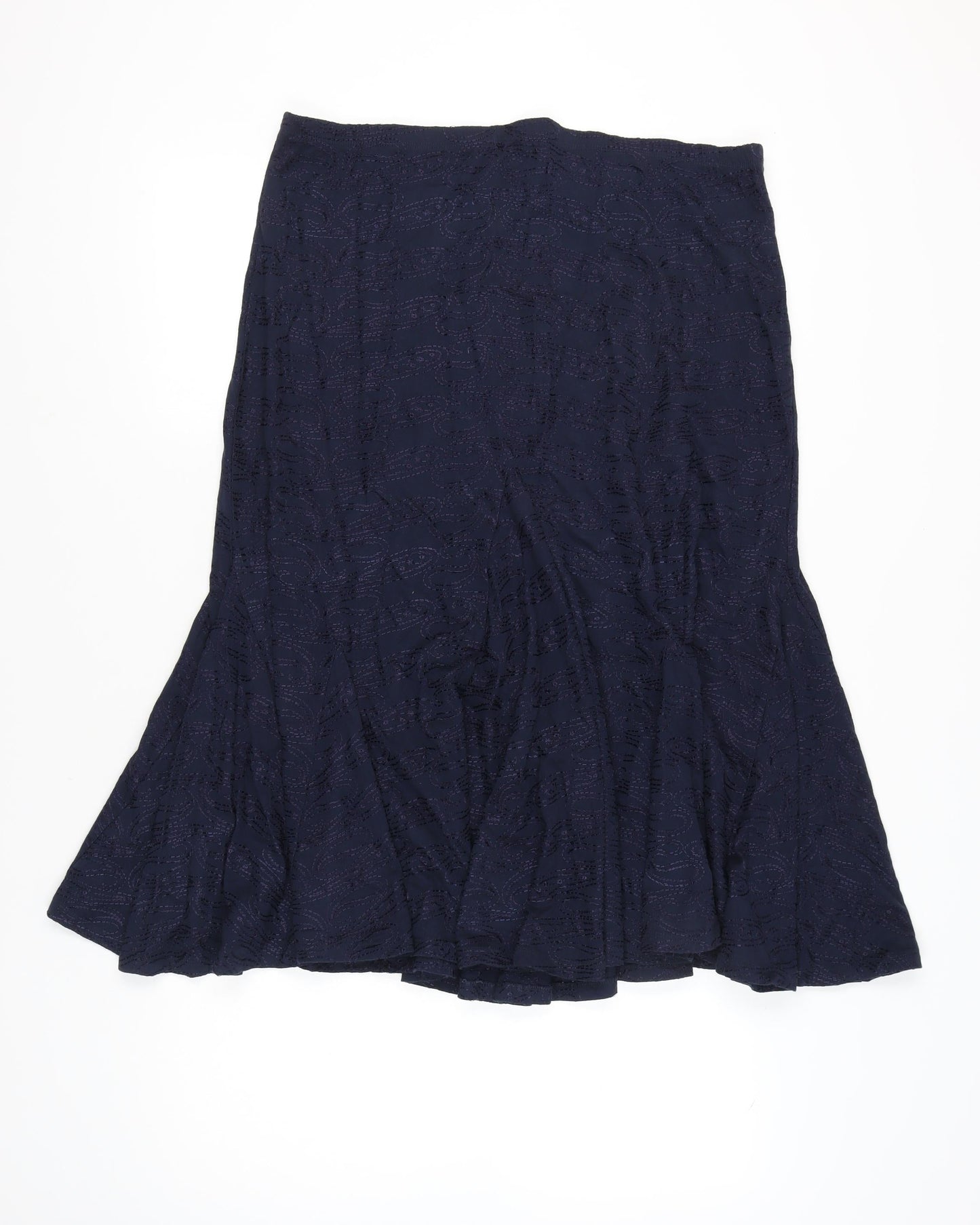 Dash Women’s Blue Midi Flare Skirt Size 14 Cotton Embroidered