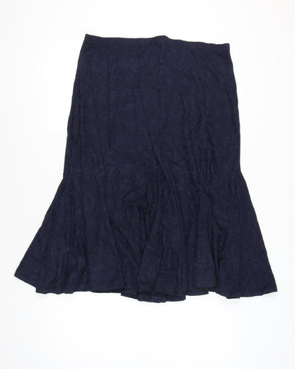 Dash Women’s Blue Midi Flare Skirt Size 14 Cotton Embroidered