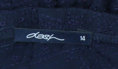 Dash Women’s Blue Midi Flare Skirt Size 14 Cotton Embroidered