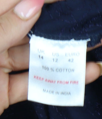 Dash Women’s Blue Midi Flare Skirt Size 14 Cotton Embroidered