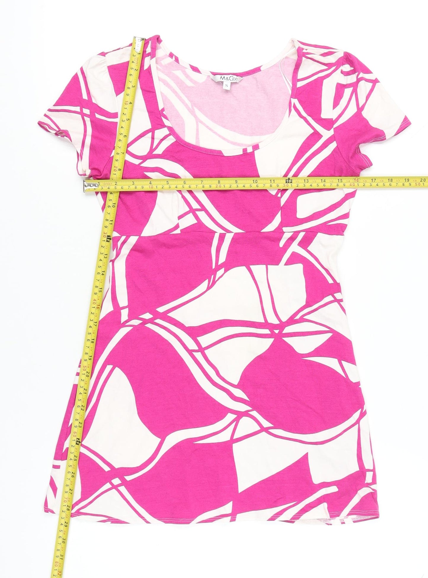 M&Co Women’s Pink Geometric Print Jersey T-Shirt Size 14