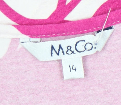 M&Co Women’s Pink Geometric Print Jersey T-Shirt Size 14