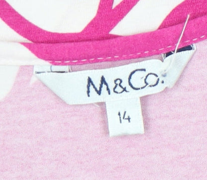 M&Co Women’s Pink Geometric Print Jersey T-Shirt Size 14
