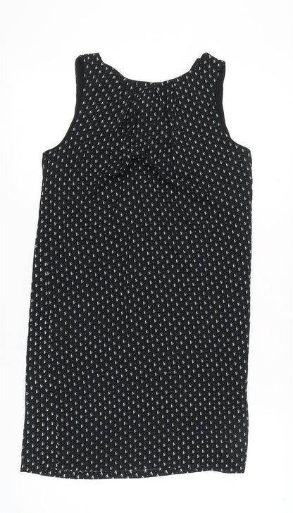 H&M Women’s Black Geometric Shift Dress Size 8 Sleeveless Tie Neck
