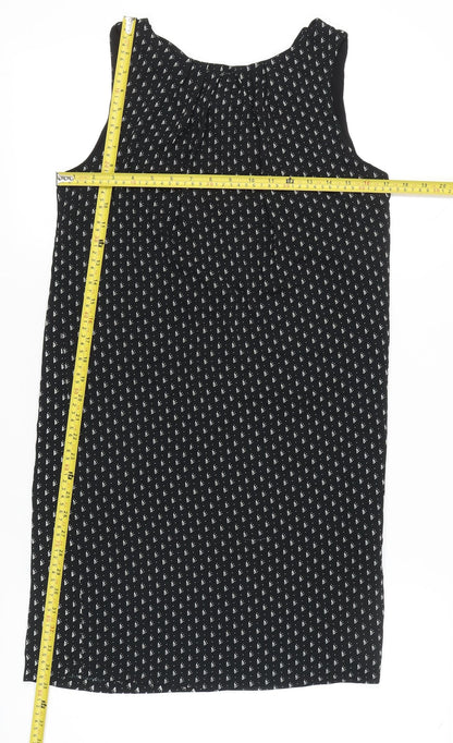 H&M Women’s Black Geometric Shift Dress Size 8 Sleeveless Tie Neck