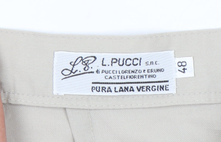 L. Pucci Women's Beige Wool Straight Leg Trousers Size 20