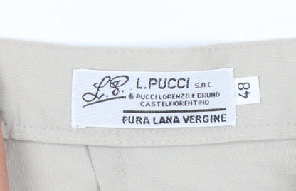 L. Pucci Women's Beige Wool Straight Leg Trousers Size 20
