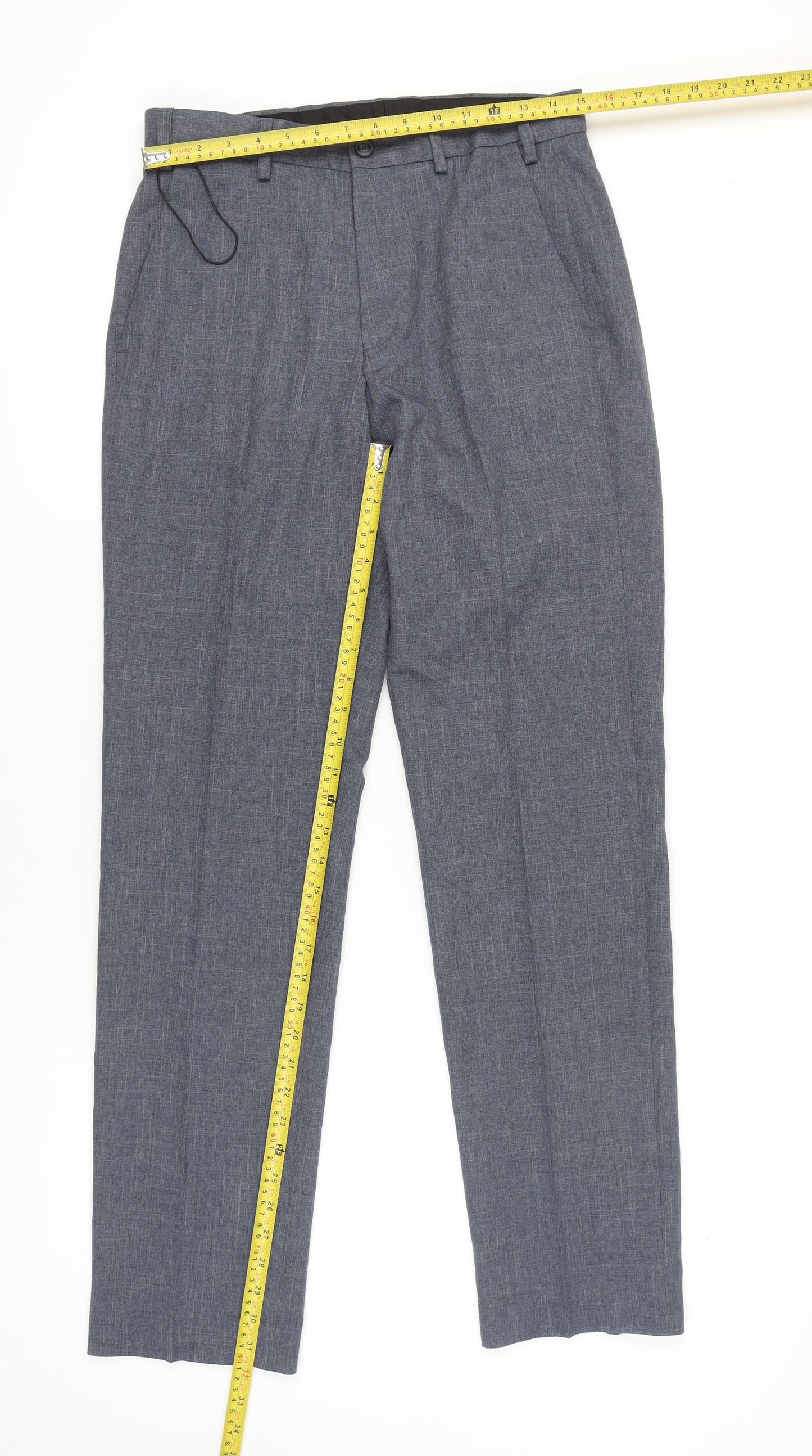 Marks and Spencer Men’s Blue Regular Fit Chambray Trousers 30W 33L Business