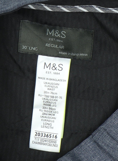 Marks and Spencer Men’s Blue Regular Fit Chambray Trousers 30W 33L Business
