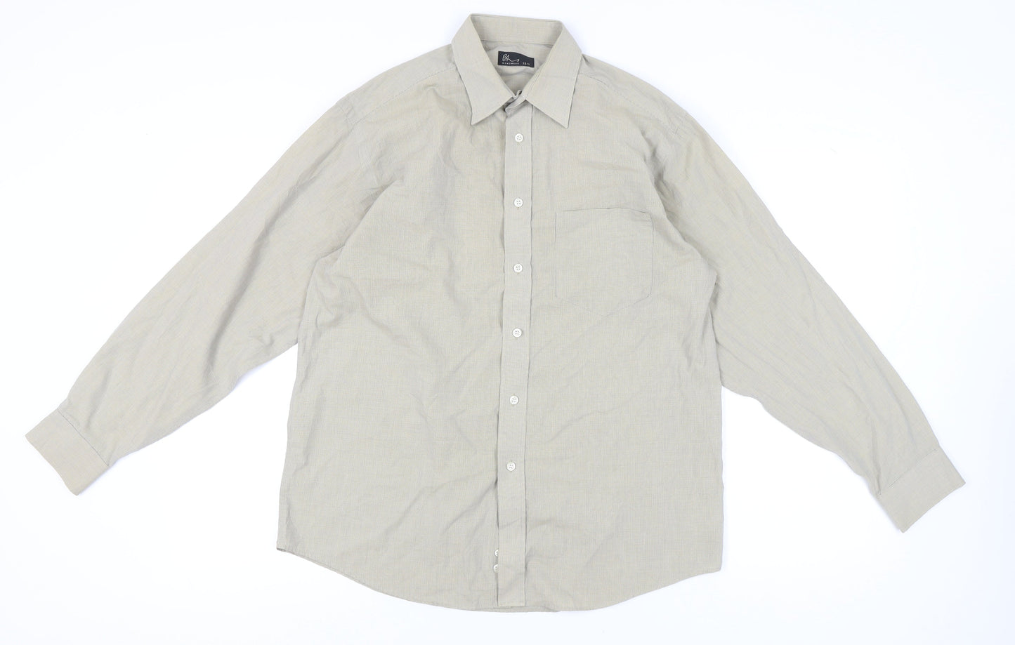 BHS Mens Beige Check Long Sleeve Button-Up Shirt 15.5 Collar
