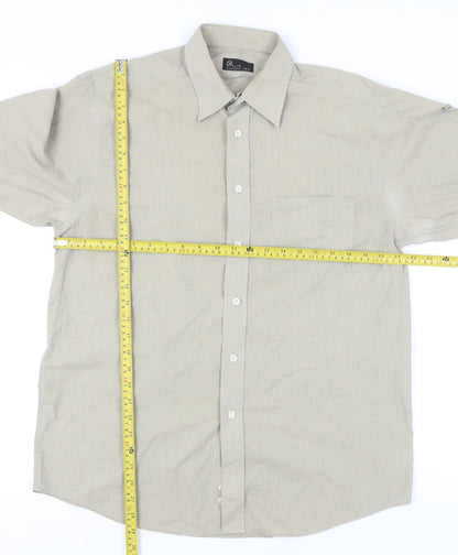 BHS Mens Beige Check Long Sleeve Button-Up Shirt 15.5 Collar