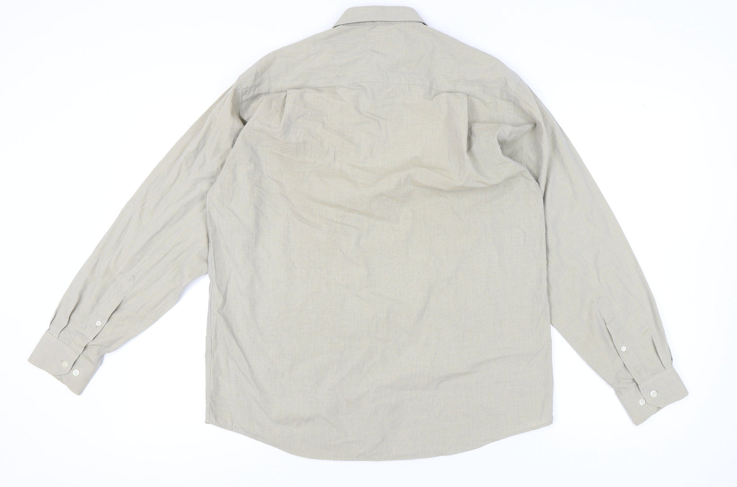 BHS Mens Beige Check Long Sleeve Button-Up Shirt 15.5 Collar