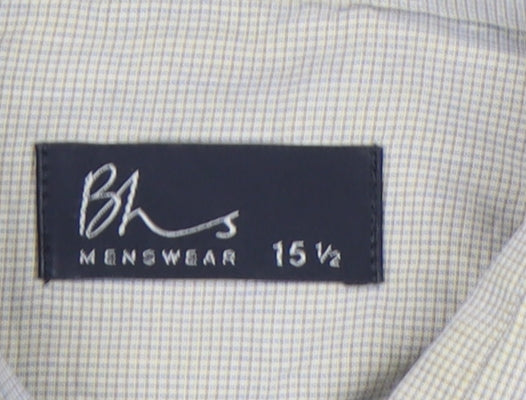 BHS Mens Beige Check Long Sleeve Button-Up Shirt 15.5 Collar
