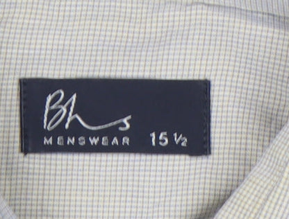 BHS Mens Beige Check Long Sleeve Button-Up Shirt 15.5 Collar