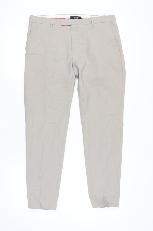 Twisted Tailor Men's Beige Slim Fit Tapered Formal Trousers 34x30