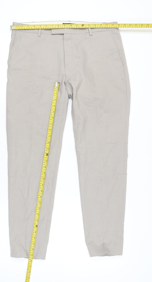 Twisted Tailor Men's Beige Slim Fit Tapered Formal Trousers 34x30