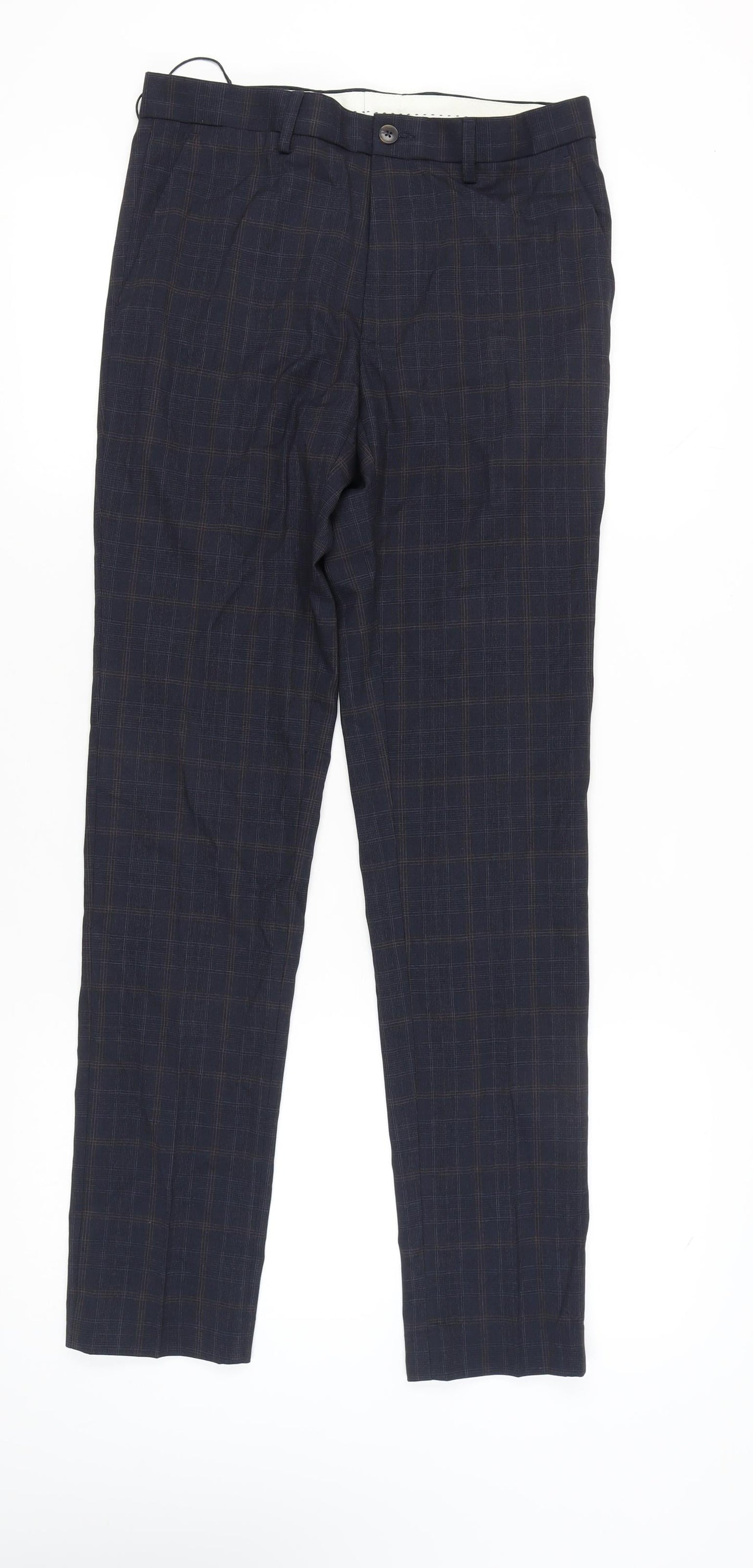 Marks and Spencer Men’s Blue Check Slim Fit Trousers 30x33