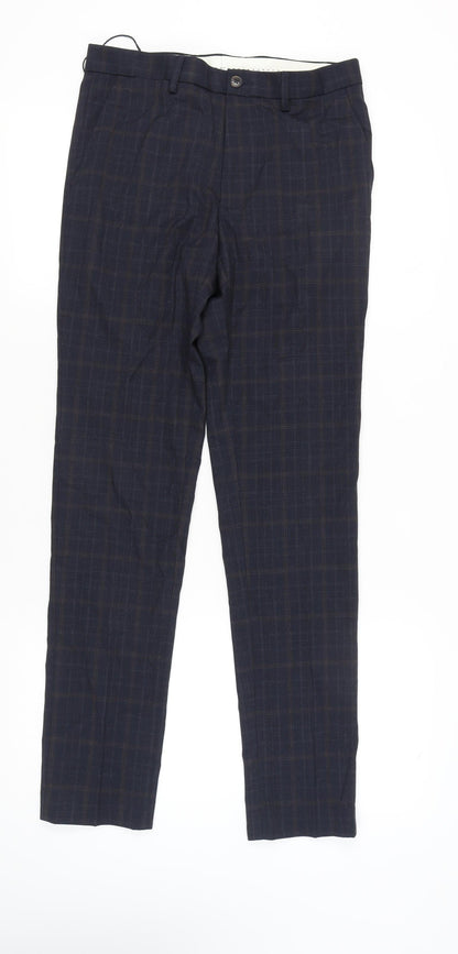 Marks and Spencer Men’s Blue Check Slim Fit Trousers 30x33