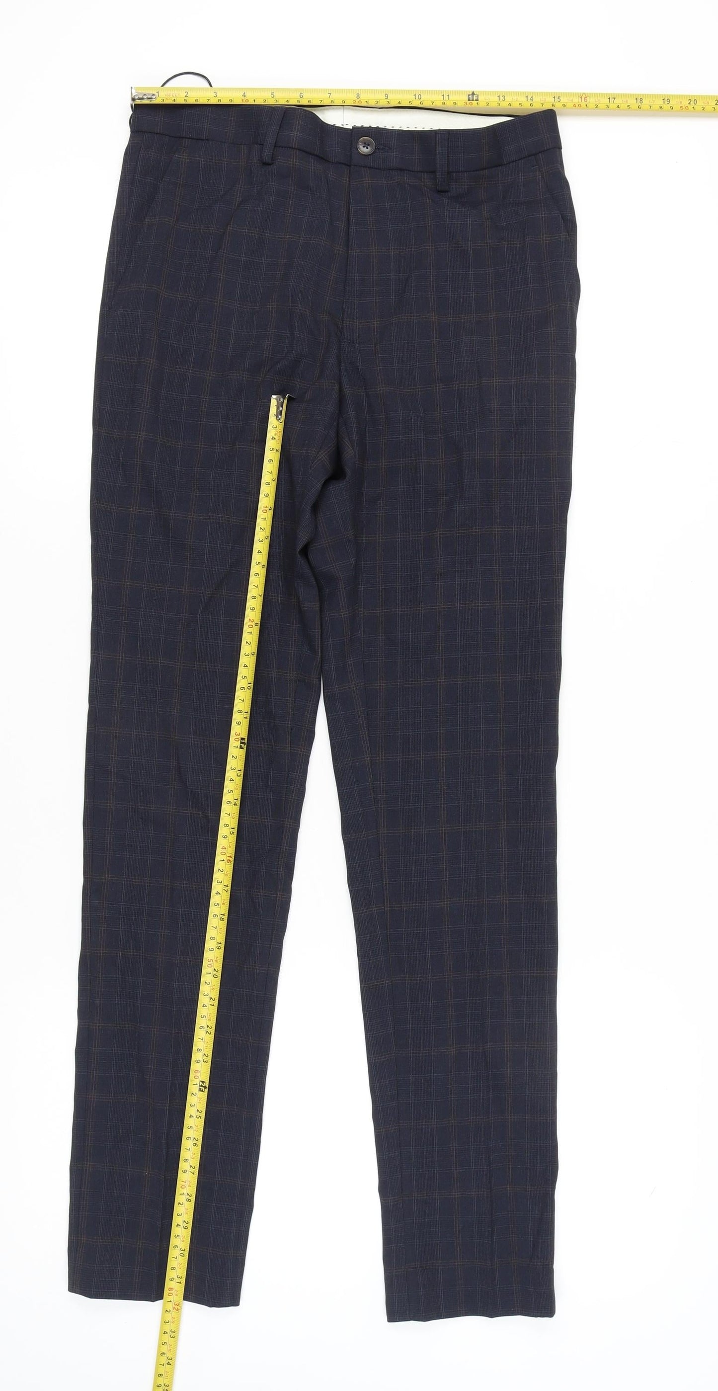 Marks and Spencer Men’s Blue Check Slim Fit Trousers 30x33