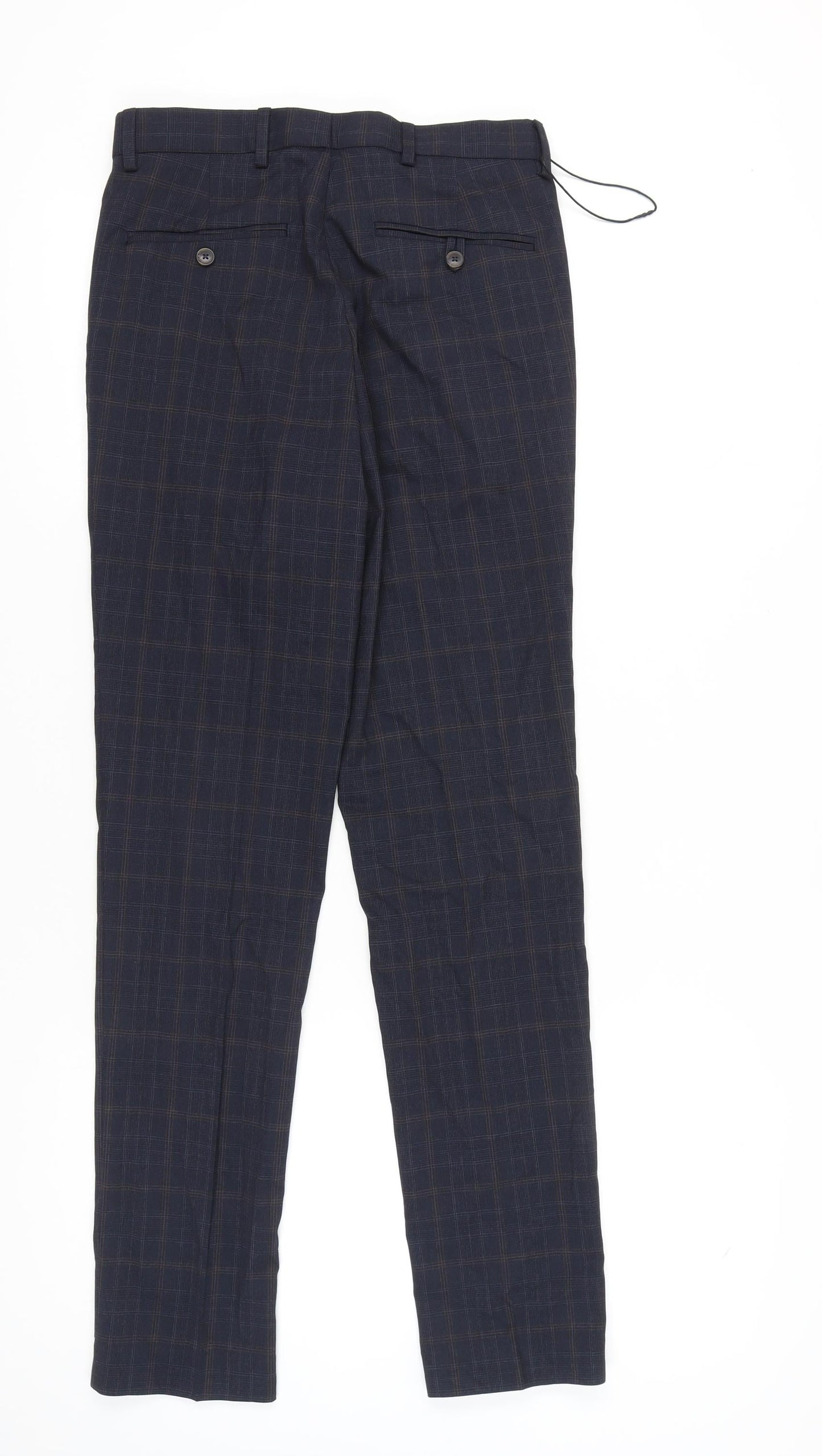 Marks and Spencer Men’s Blue Check Slim Fit Trousers 30x33