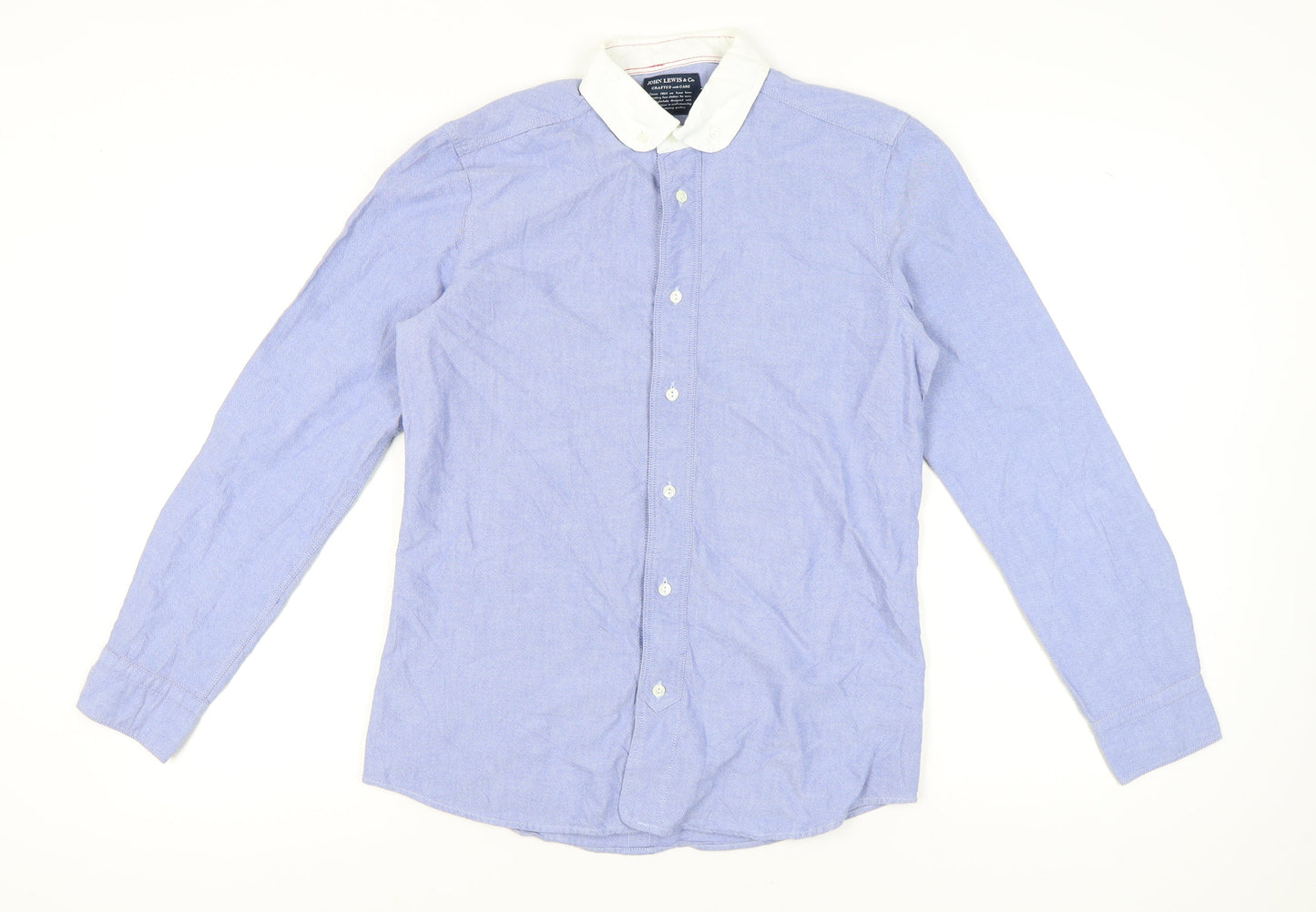 John Lewis & Co. Men's Blue Point Collar Cotton Long Sleeve Shirt S