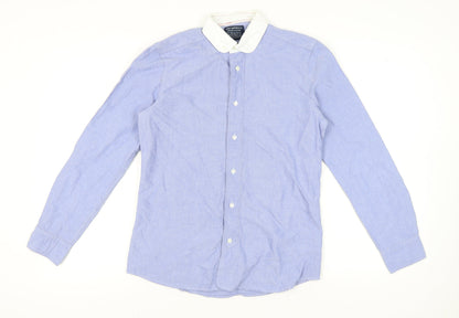 John Lewis & Co. Men's Blue Point Collar Cotton Long Sleeve Shirt S