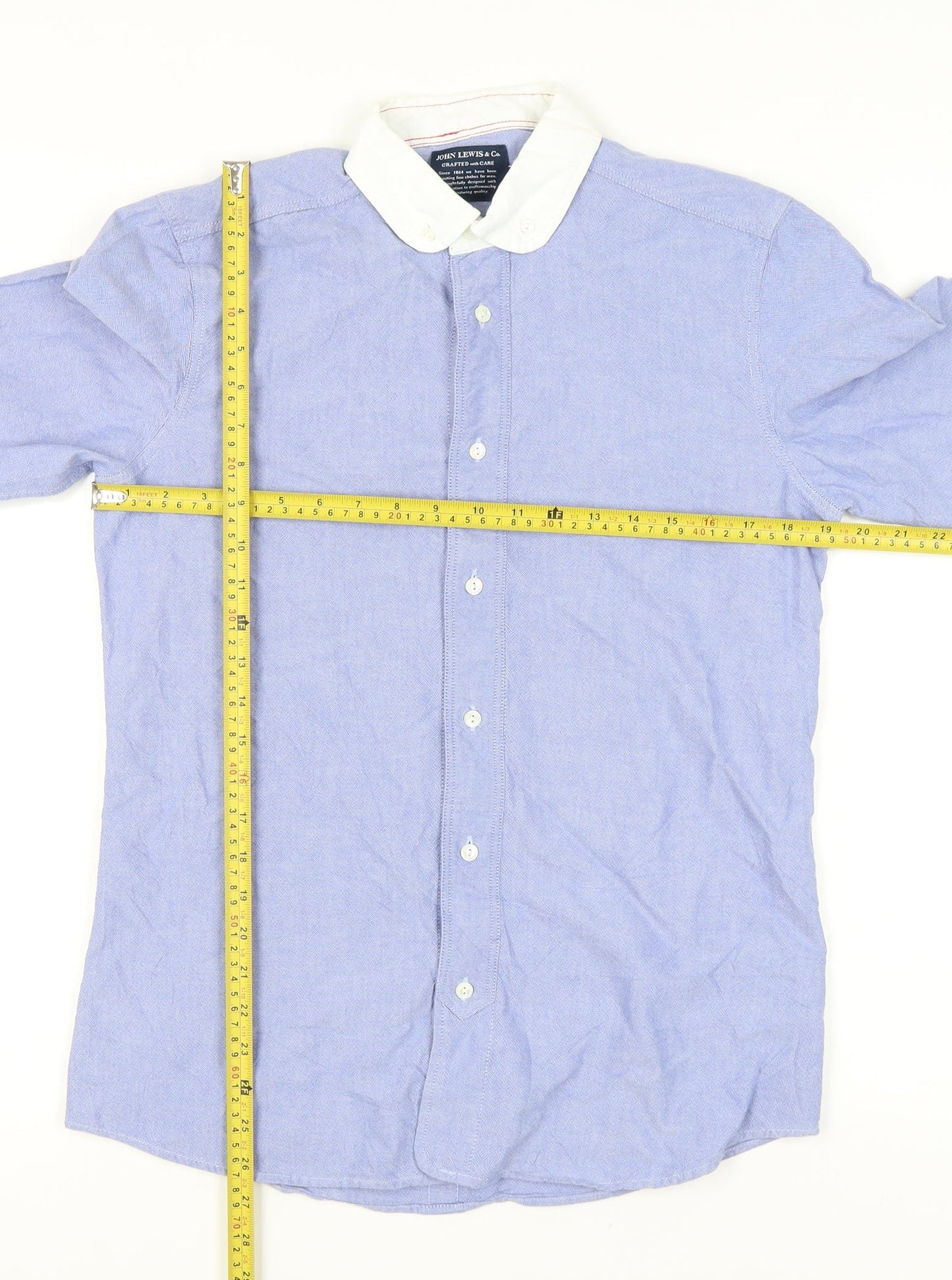 John Lewis & Co. Men's Blue Point Collar Cotton Long Sleeve Shirt S