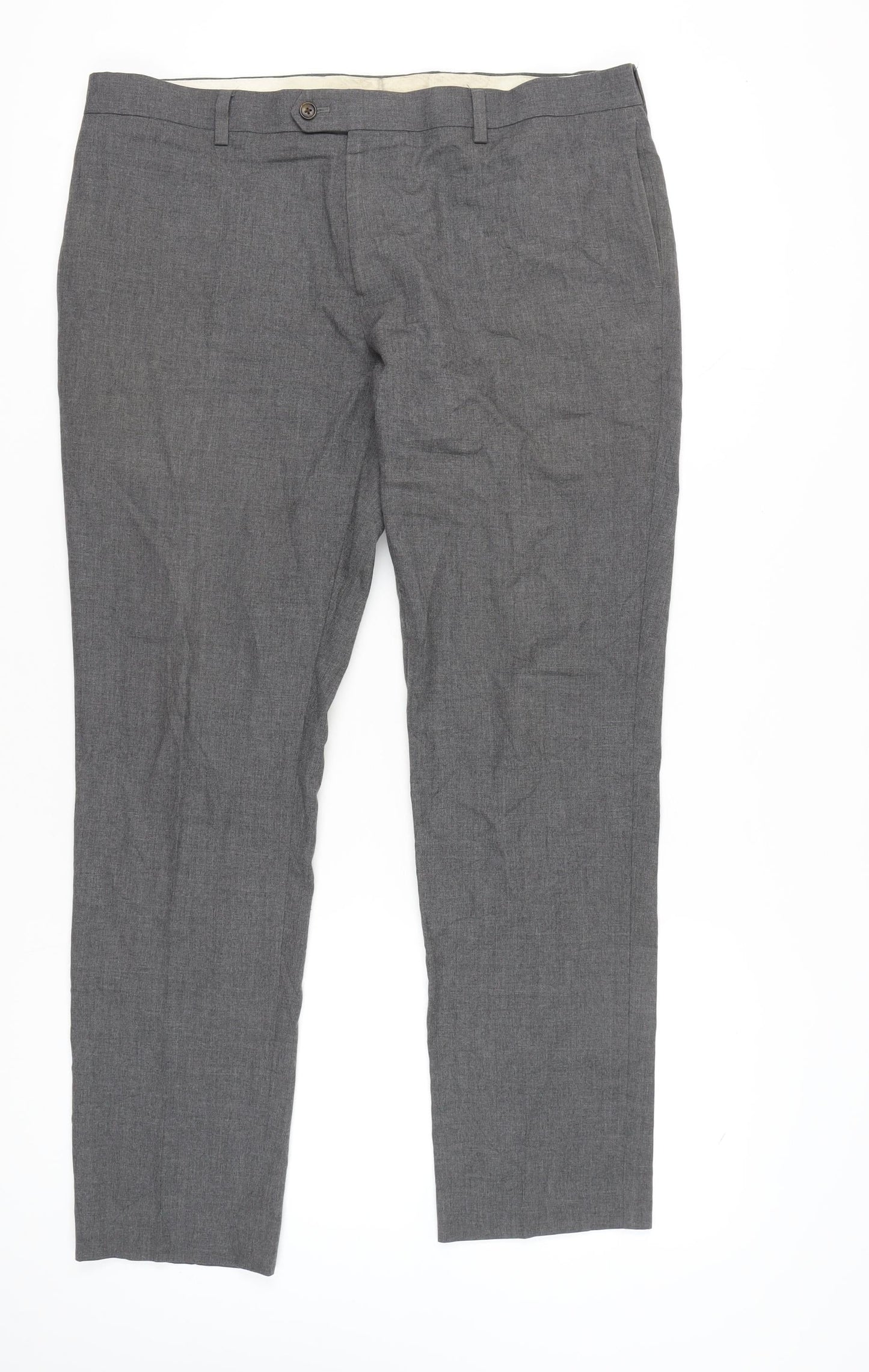 Next Men's Grey 38R Wool Blend Dress Trousers – Regular Fit